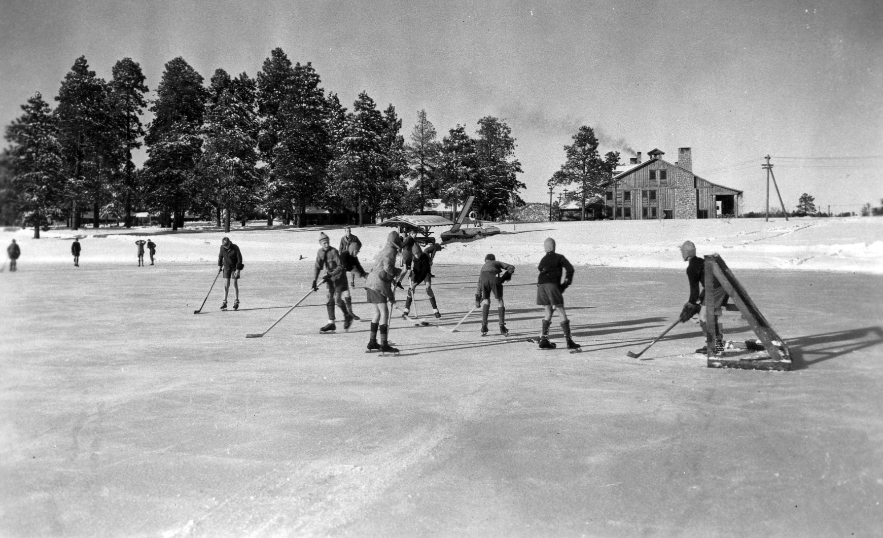 Los Alamos Boys Ranch School students playing hockey on Ashley Pond